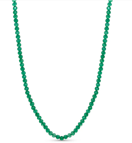14K YELLOW GOLD GREEN ONYX BEADED CHOKER NECKLACE