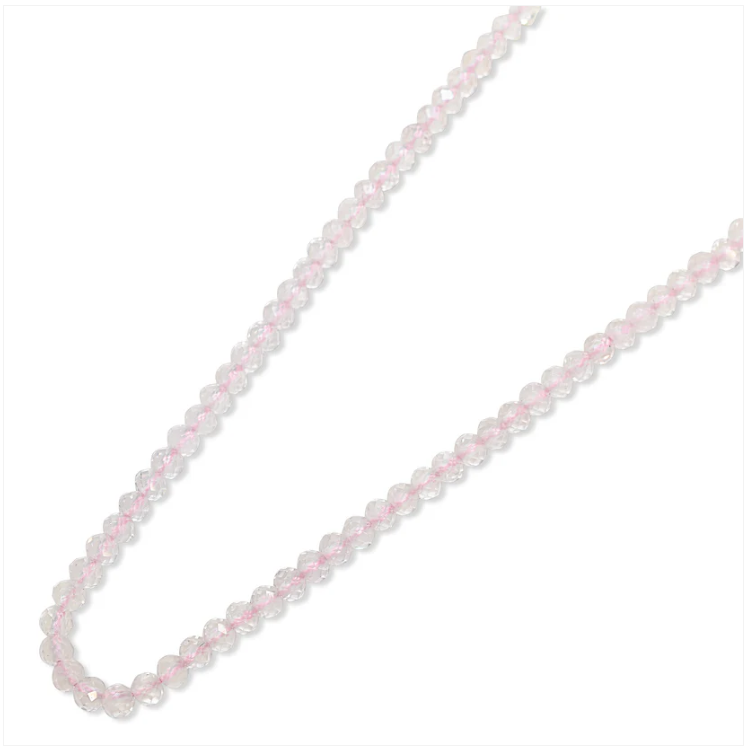 14K YELLOW GOLD ROSE QUARTZ BEADED CHOKER NECKLACE