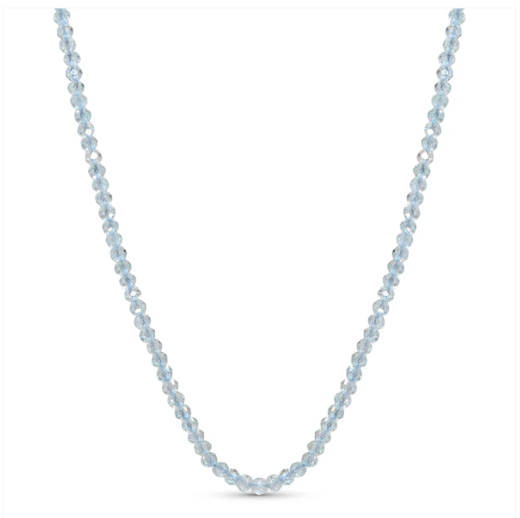 14K YELLOW GOLD BLUE TOPAZ BEADED CHOKER NECKLACE