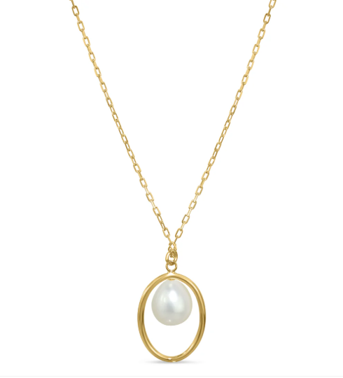 14K YELLOW GOLD PEARL DROP HALO NECKLACE