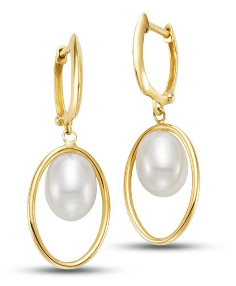 14K YELLOW GOLD FRESHWATER PEARL HALO EARRINGS
