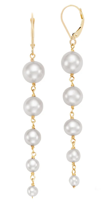 14K YELLOW GOLD GRADUATING WHITE FRESHWATER PEARL DROP EARRINGS
