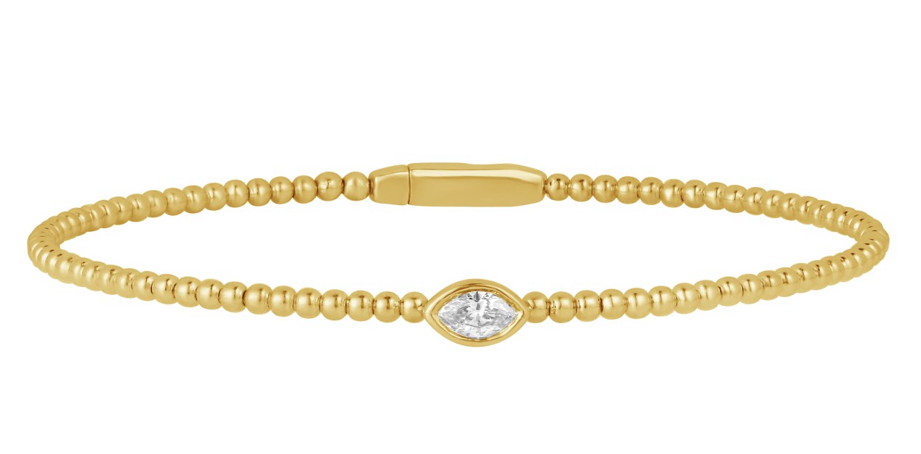 14K YELLOW GOLD BEADED SINGLE DIAMOND BANGLE