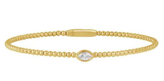 14K YELLOW GOLD BEADED SINGLE DIAMOND BANGLE