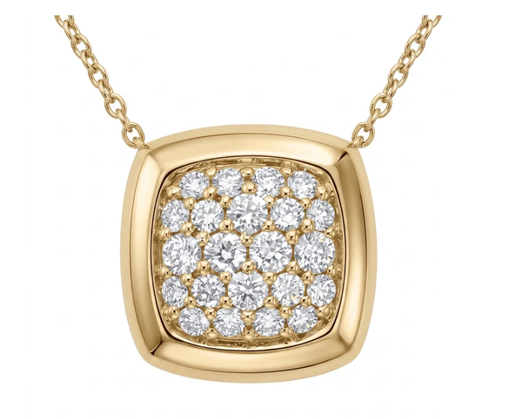 14K YELLOW GOLD PAVE DIAMOND SQUARE NECKLACE