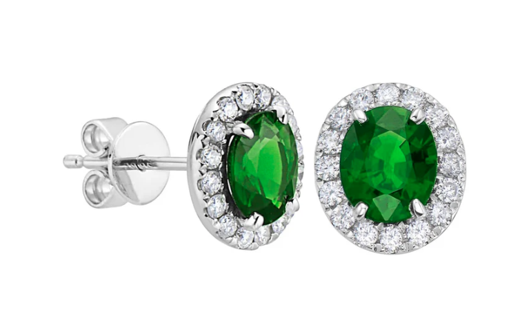 2.05CTW NATURAL EMERALD AND DIAMOND HALO EARRINGS