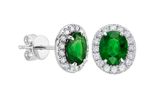 2.05CTW NATURAL EMERALD AND DIAMOND HALO EARRINGS