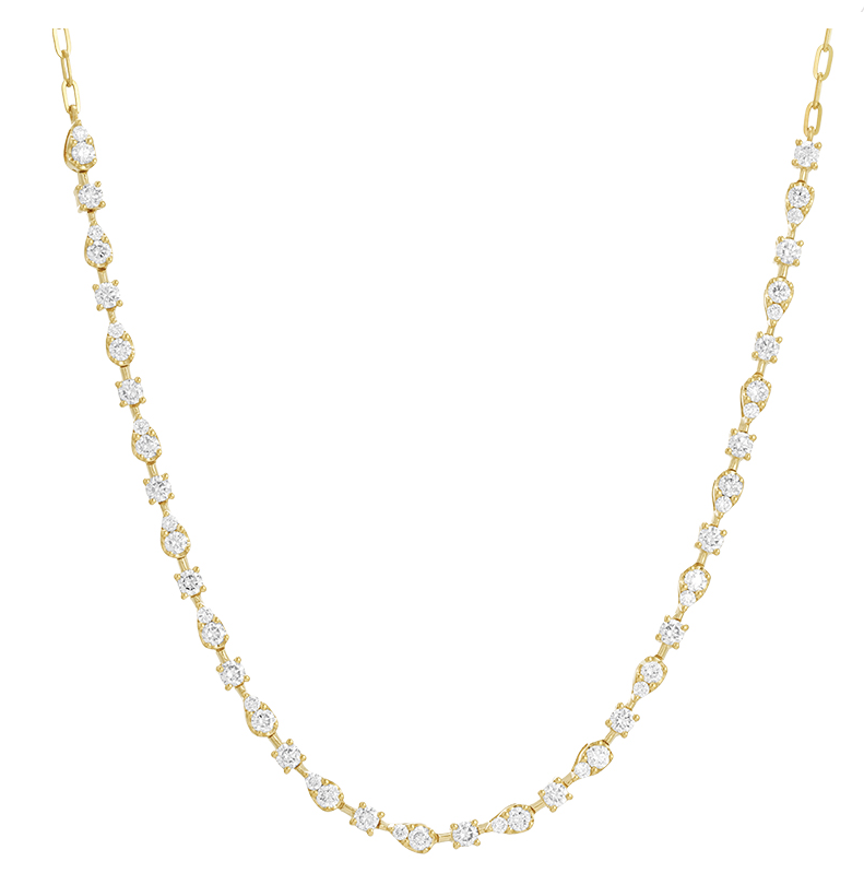 14K YELLOW GOLD & DIAMOND STATION CHOKER NECKLACE