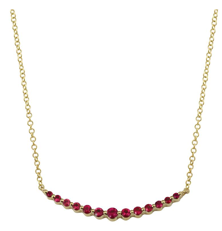 14K YELLOW GOLD RUBY CURVE NECKLACE