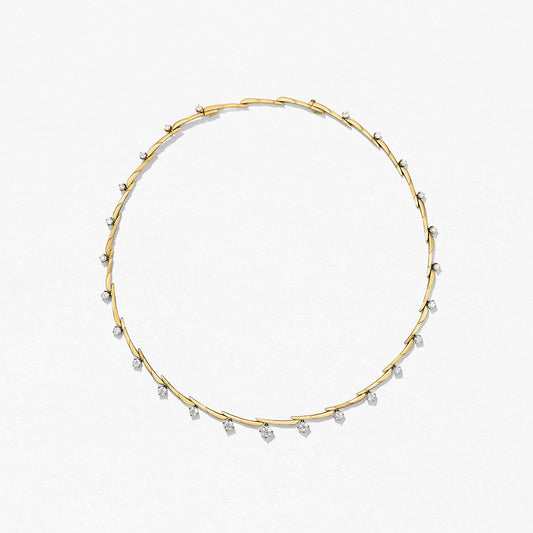 HEARTS ON FIRE 18K YELLOW GOLD DIAMOND VELA CROSSOVER NECKLACE