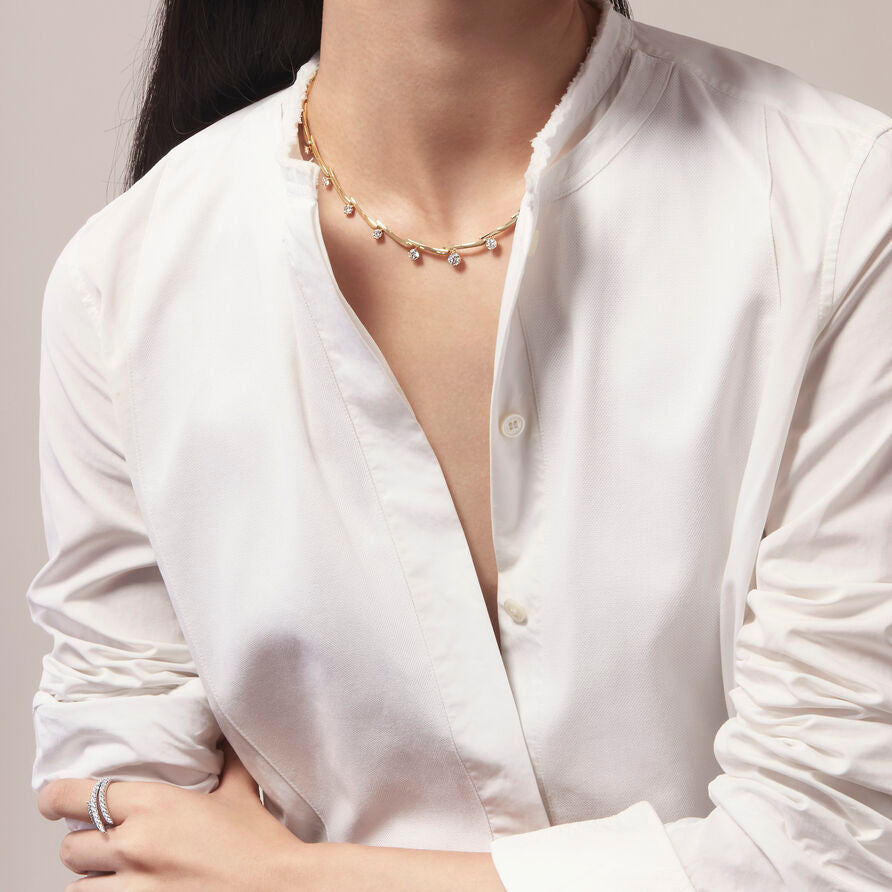 HEARTS ON FIRE 18K YELLOW GOLD DIAMOND VELA CROSSOVER NECKLACE