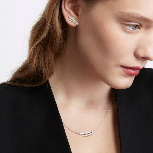 HEARTS ON FIRE "VELA" FRENCH CUT PAVE DOUBLE ROW DIAMOND EAR CLIMBER EARRINGS