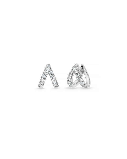 18K WHITE GOLD DIAMOND SPLIT HUGGIE HOOPS