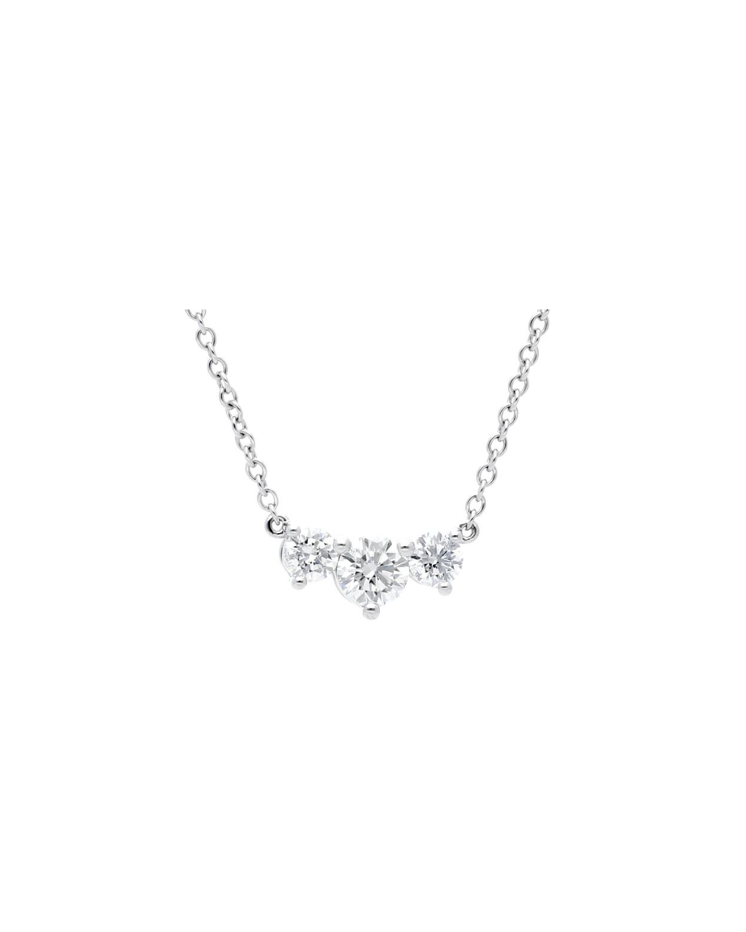 18K WHITE GOLD THREE-STONE DIAMOND NECKLACE