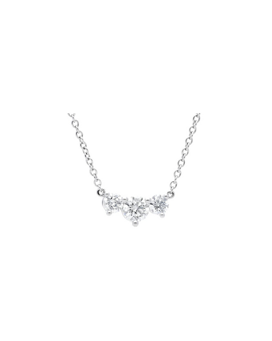18K WHITE GOLD THREE-STONE DIAMOND NECKLACE