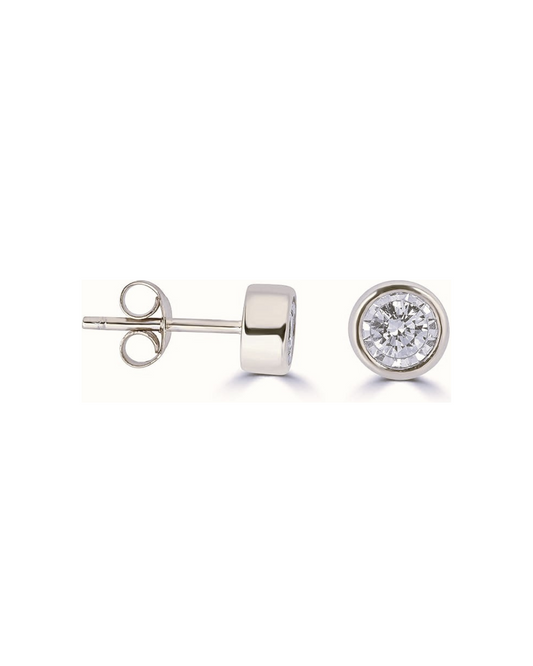 14K WHITE GOLD DIAMOND MIRACLE TOP BEZEL SET STUD EARRINGS