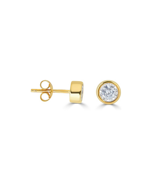 14K YELLOW GOLD DIAMOND MIRACLE TOP BEZEL SET STUD EARRINGS