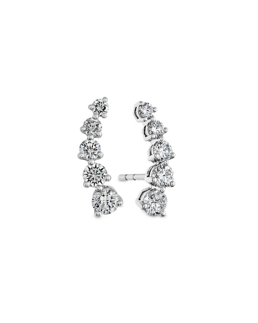 18K WHITE GOLD DIAMOND EAR CLIMBER STUD EARRINGS