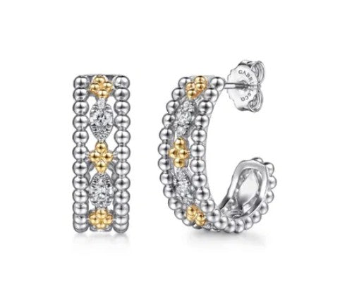 GABRIEL & CO STERLING SILVER AND 14K YELLOW GOLD HOOP EARRINGS