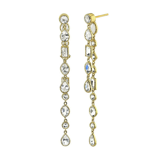 18K YELLOW GOLD MIX SHAPE DOUBLE DROP EARRINGS