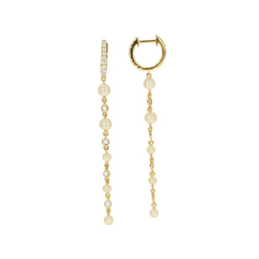 14K YELLOW GOLD PEARL AND DIAMOND DROP EARRINGS