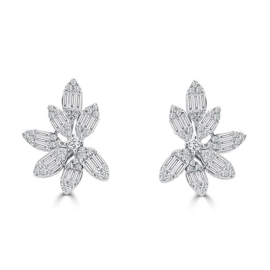 18K WHITE GOLD CLUSTER SPRAY DIAMOND EARRING