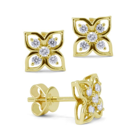 YELLOW GOLD DIAMOND FLOWER EARRINGS