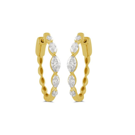 14K YELLOW GOLD MARQUISE  DIAMOND HOOP EARRINGS