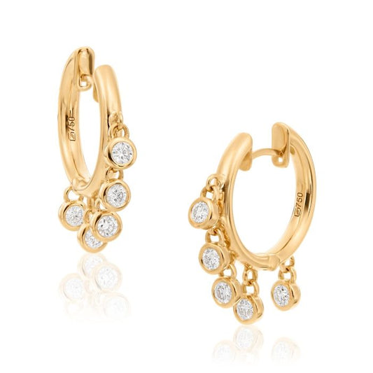 18K YELLOW GOLD DIAMOND MOONLIGHT DANGLE HOOP EARRINGS