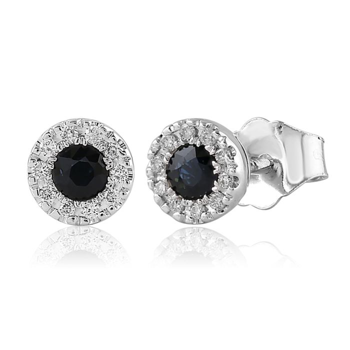 14K WHITE GOLD DIAMOND AND SAPPHIRE HALO EARRINGS