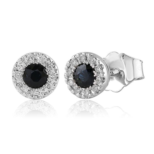14K WHITE GOLD DIAMOND AND SAPPHIRE HALO EARRINGS