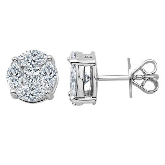 18K WHITE GOLD DIAMOND CLUSTER EARRINGS