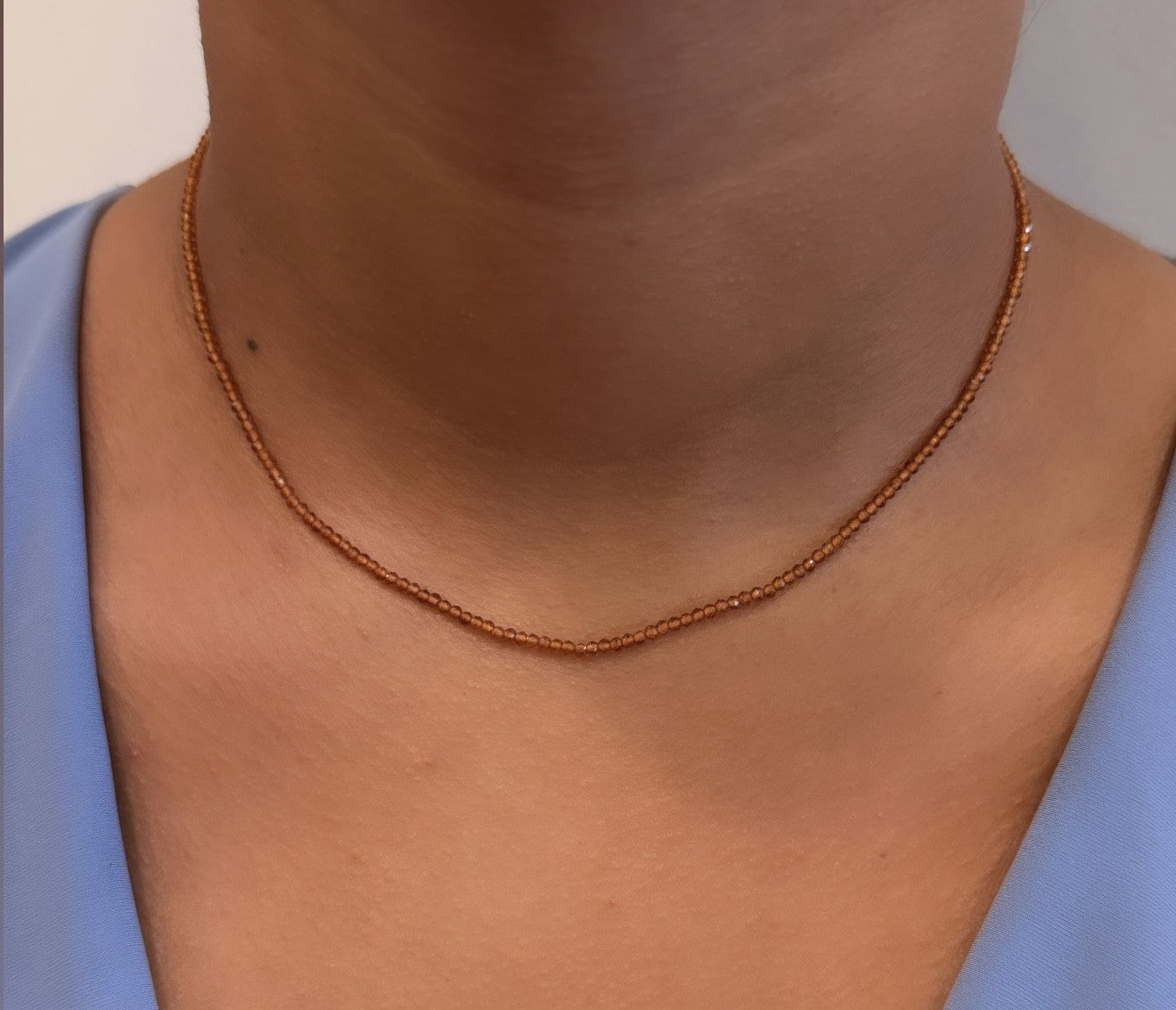 14K YELLOW GOLD YELLOW GARNET BEADED CHOKER NECKLACE