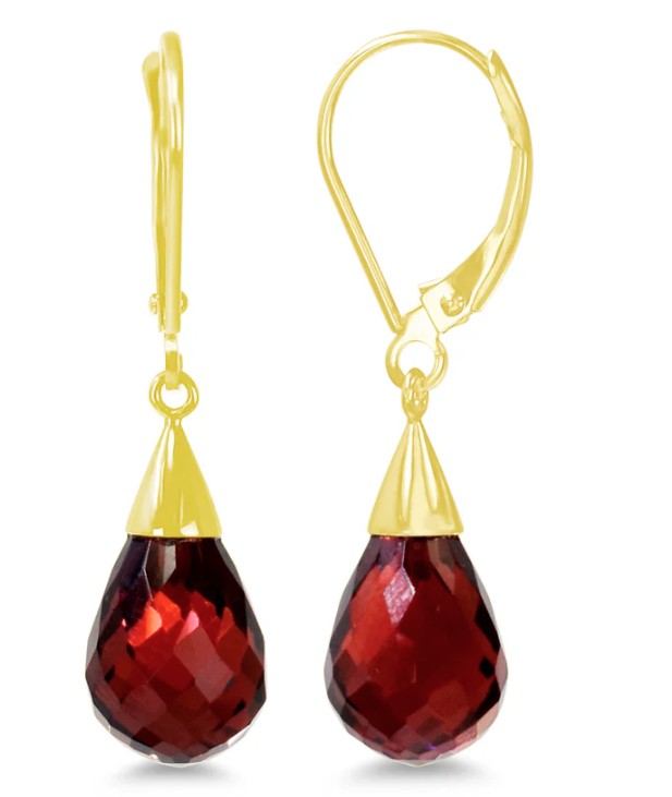 14K YELLOW GOLD GARNET DROP EARRINGS