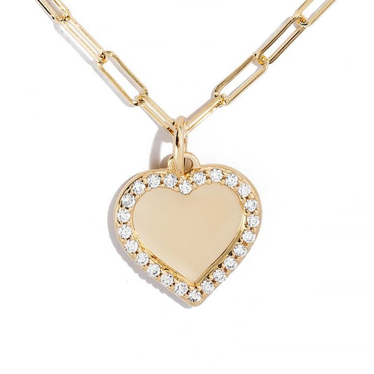 18K YELLOW GOLD DIAMOND SMALL CONCAVE HEART PENDANT