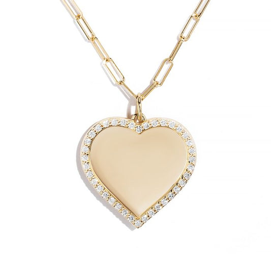 18K YELLOW GOLD DIAMOND MEDIUM CONCAVE HEART PENDANT