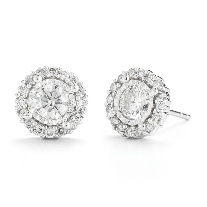 14K WHITE GOLD MIRACLE TOP DIAMOND HALO STYLE STUD