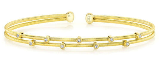 SHY CREATION 14K YELLOW GOLD DIAMOND BEZEL SET BANGLE 0.10CTW