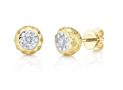 SHY CREATION 14K YELLOW GOLD DIAMOND CUT STUD EARRINGS 0.22CTW