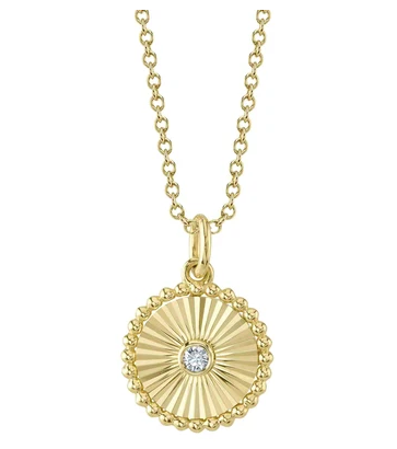 SHY CREATION 14K YELLOW GOLD FLUTED DIAMOND CIRCLE PENDANT 0.02CT