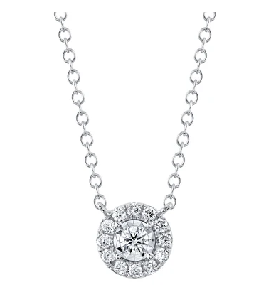 SHY CREATION 14K WHITE GOLD DIAMOND HALO NECKLACE 0.20CTW