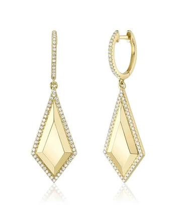 SHY CREATION 14K YELLOW GOLD DIAMOND GEOMETRIC TRIANGLE DANGLE EARRINGS 0.33CTW