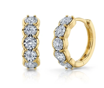 SHY CREATION 14K YELLOW GOLD DIAMOND HUGGIE HOOPS 0.60CTW