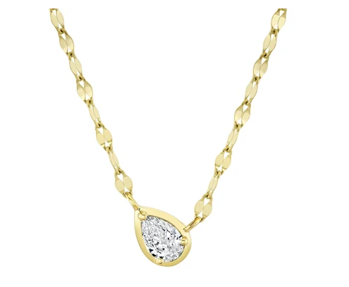 SHY CREATION 14K YELLOW GOLD MIRROR CHAIN PEAR DIAMOND NECKLACE 0.23CT