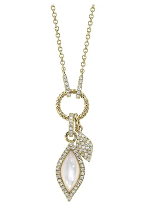 SHY CREATION 14K YELLOW GOLD MOTHER OF PEARL AND DIAMOND CHARM NECKLACE