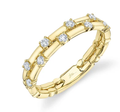 SHY CREATION 14K YELLOW GOLD DOUBLE ROW SCATTERED DIAMOND BAND 0.24CTW