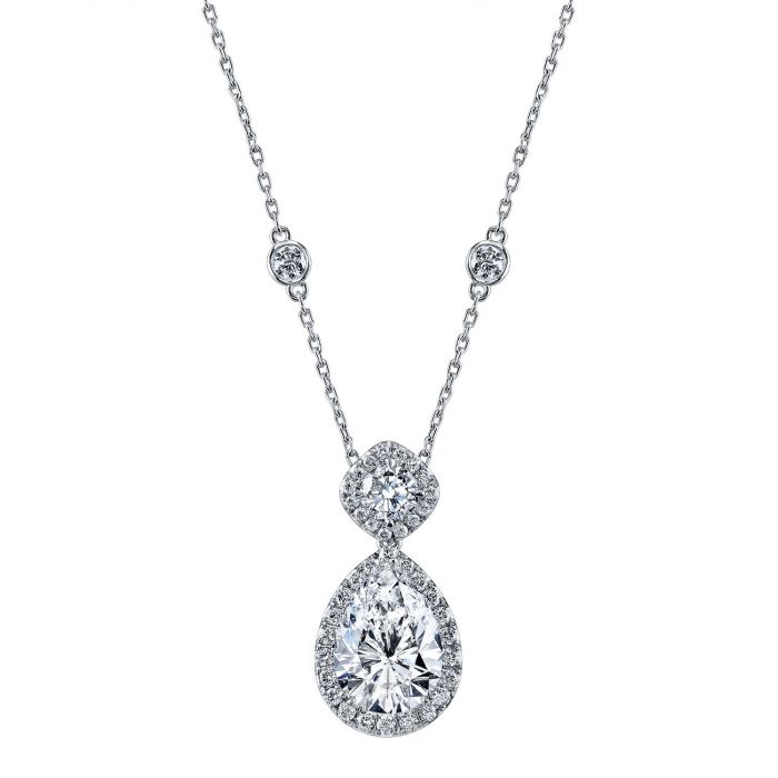 Pear and Round Diamond Drop Pendant