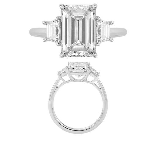 3.01 CT EMERALD CUT LAB GROWN DIAMOND ENGAGEMENT RING WITH TWO LAB GROWN TRAPEZOIDS