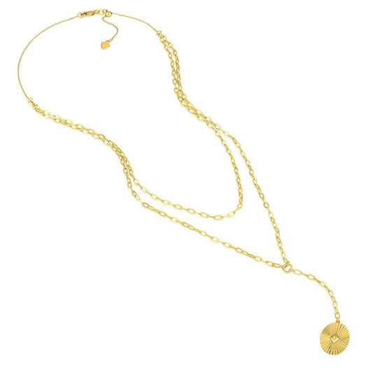 YELLOW GOLD TWO-STRANDED FLUTED PENDANT CHOKER NECKLACE