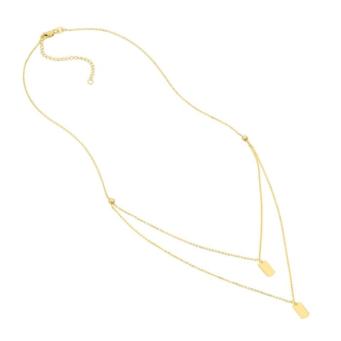 YELLOW GOLD DOUBLE DOG TAG ADJUSTABLE DUET NECKLACE